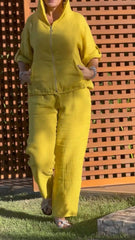 Δύο κομμάτια φόρμας με κουκούλα και φερμουάρ από βαμβάκι και λινό