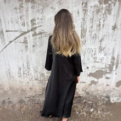 Γυναικείο Μονόχρωμο Βαμβακερό Φόρεμα με V-λαιμόκοψη και μανίκια τριών τετάρτων