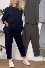 Γυναικείο Casual Ολόσωμο Κοστούμι Δύο Τεμαχίων με Στρογγυλή Λαιμόκοψη και Μακρυμάνικο