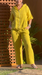 Δύο κομμάτια φόρμας με κουκούλα και φερμουάρ από βαμβάκι και λινό