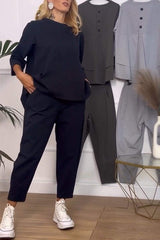 Γυναικείο Casual Ολόσωμο Κοστούμι Δύο Τεμαχίων με Στρογγυλή Λαιμόκοψη και Μακρυμάνικο