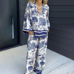 😍🌿Γυναικείο casual κοστούμι, μακριά μανίκια, τσέπες, V-λαιμόκοψη💋