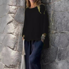 Γυναικείο μονόχρωμο πουκάμισο με μακριά μανίκια από βαμβάκι και λινό