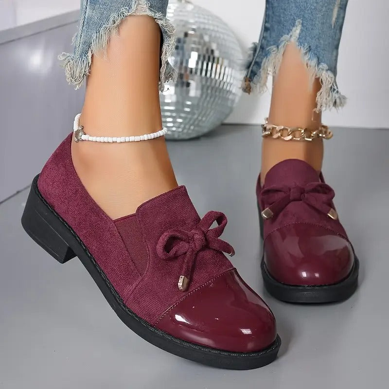 🔥Προσφορά Τελευταίας Ημέρας 50% ΕΚΠΤΩΣΗ -Γυναικεία Μοκασίνια με Χοντρό Τακούνι και Φιόγκο