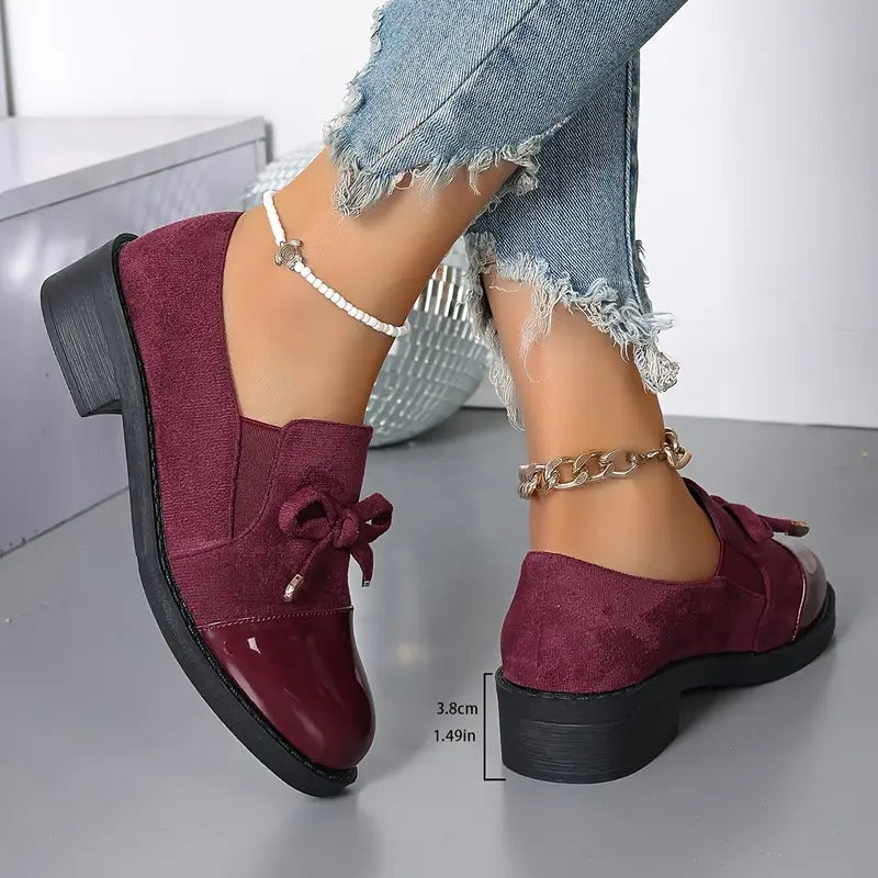 🔥Προσφορά Τελευταίας Ημέρας 50% ΕΚΠΤΩΣΗ -Γυναικεία Μοκασίνια με Χοντρό Τακούνι και Φιόγκο