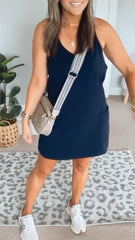Γυναικείο φόρεμα με λαιμόκοψη U, μονόχρωμο, casual, κούφιο