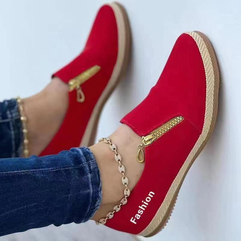 🔥50% έκπτωση σε μονόχρωμα casual φλατ παπούτσια με φερμουάρ στο πλάι