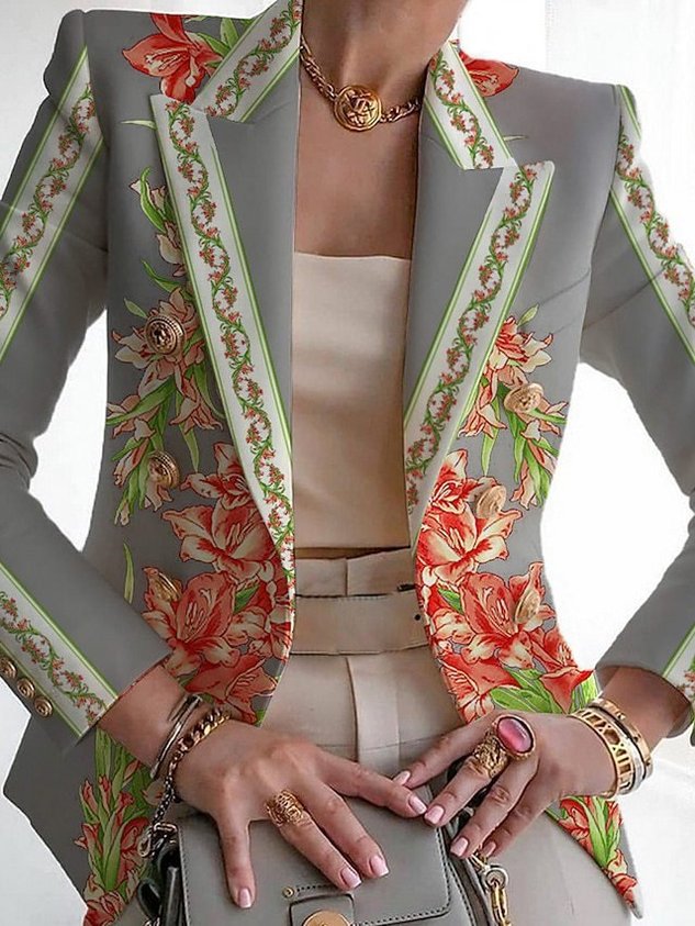 Στυλ Άνοιξης/Φθινοπώρου 丨 Γυναικείο Casual Floral Μακρυμάνικο Κοστούμι