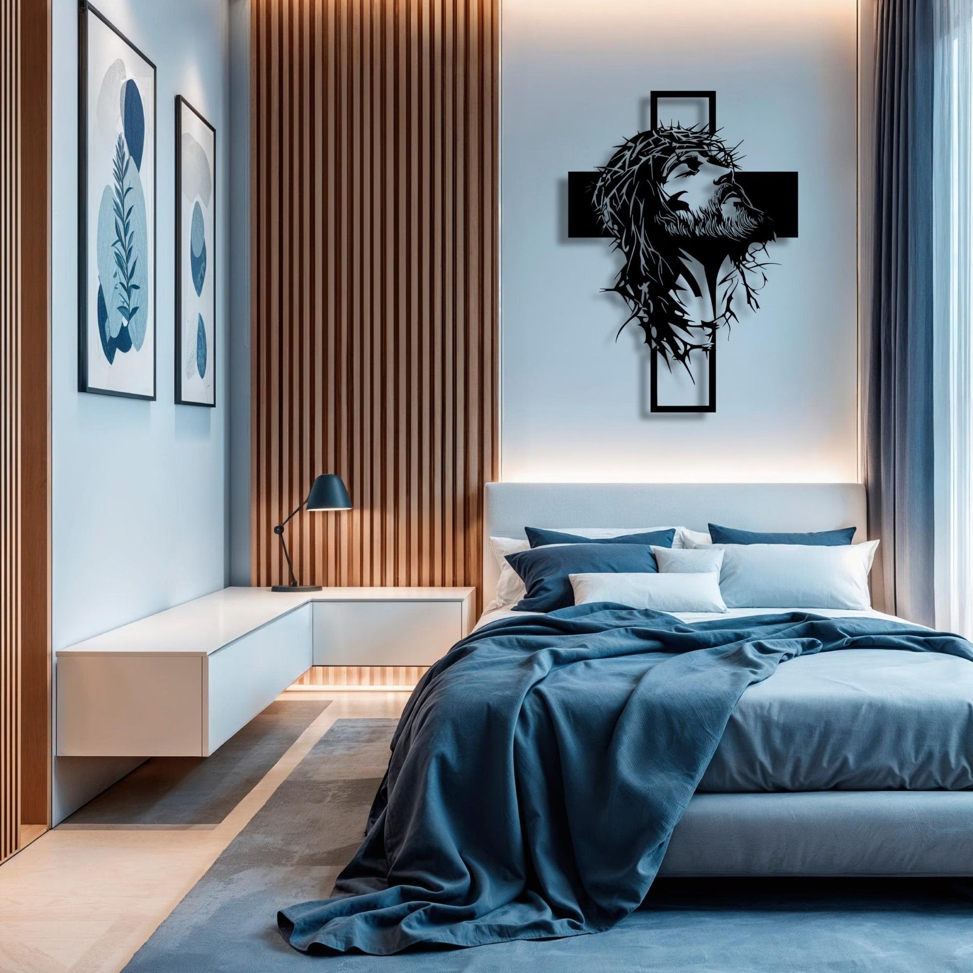 🔥 Μεταλλική Τέχνη Τοίχου με Πορτρέτο του Ιησού και Σταυρό