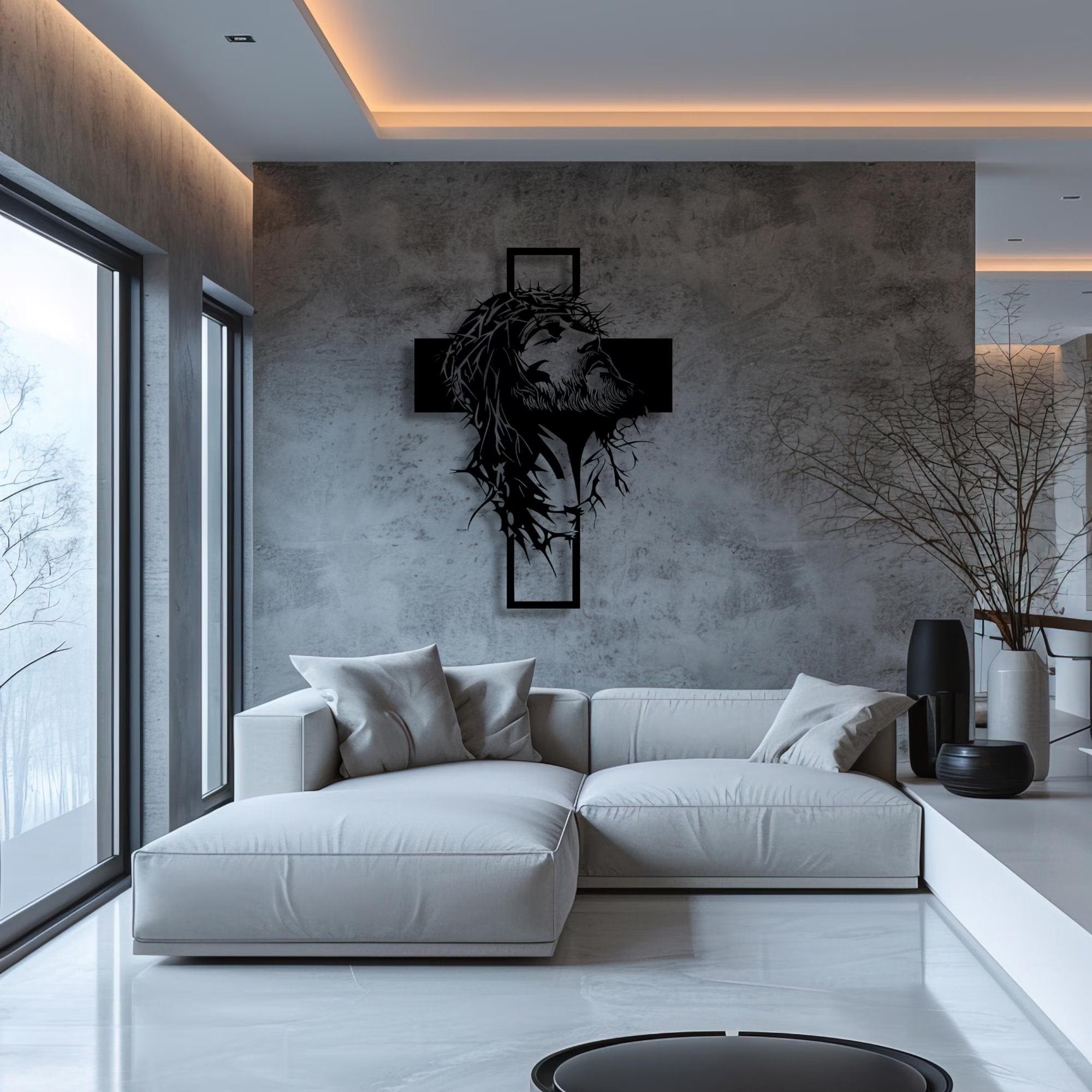 🔥 Μεταλλική Τέχνη Τοίχου με Πορτρέτο του Ιησού και Σταυρό