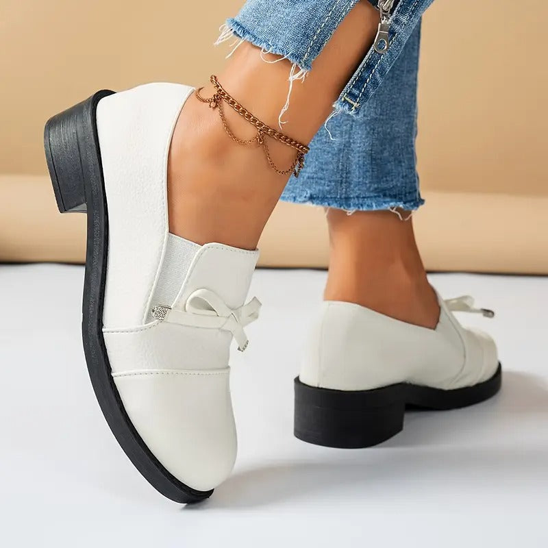 🔥Προσφορά Τελευταίας Ημέρας 50% ΕΚΠΤΩΣΗ -Γυναικεία Μοκασίνια με Χοντρό Τακούνι και Φιόγκο