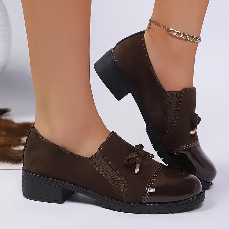 🔥Προσφορά Τελευταίας Ημέρας 50% ΕΚΠΤΩΣΗ -Γυναικεία Μοκασίνια με Χοντρό Τακούνι και Φιόγκο