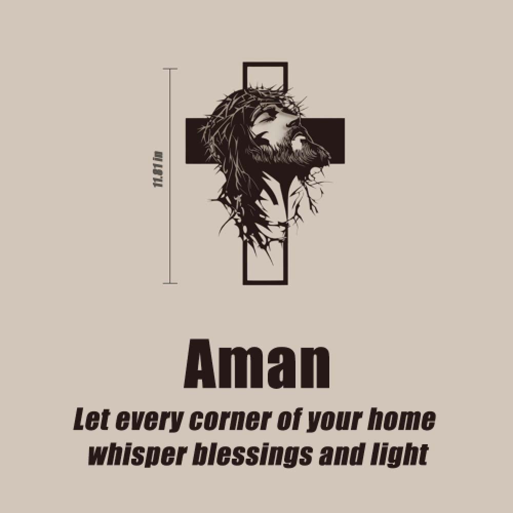 🔥 Μεταλλική Τέχνη Τοίχου με Πορτρέτο του Ιησού και Σταυρό