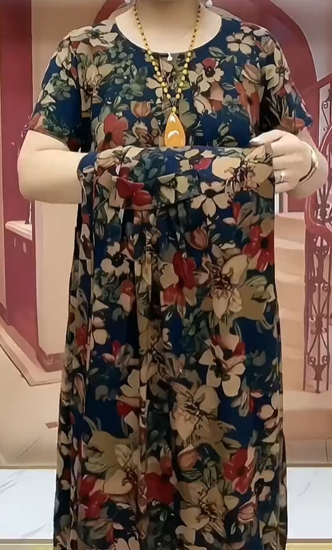 Floral μεταξωτό φόρεμα oversized με τσέπες