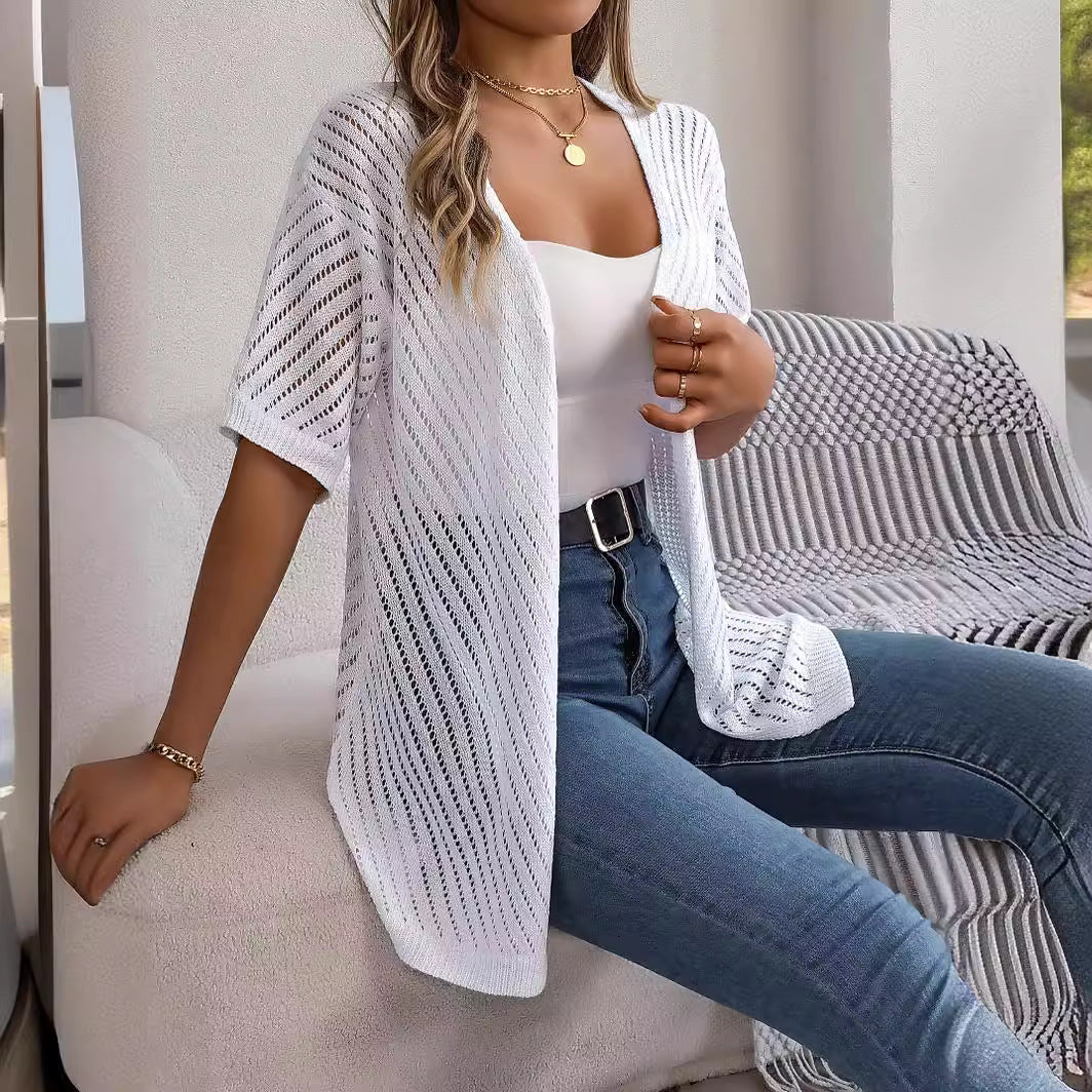 Νέα καλοκαιρινή γυναικεία casual ζακέτα σε στενή γραμμή, μονόχρωμη, casual