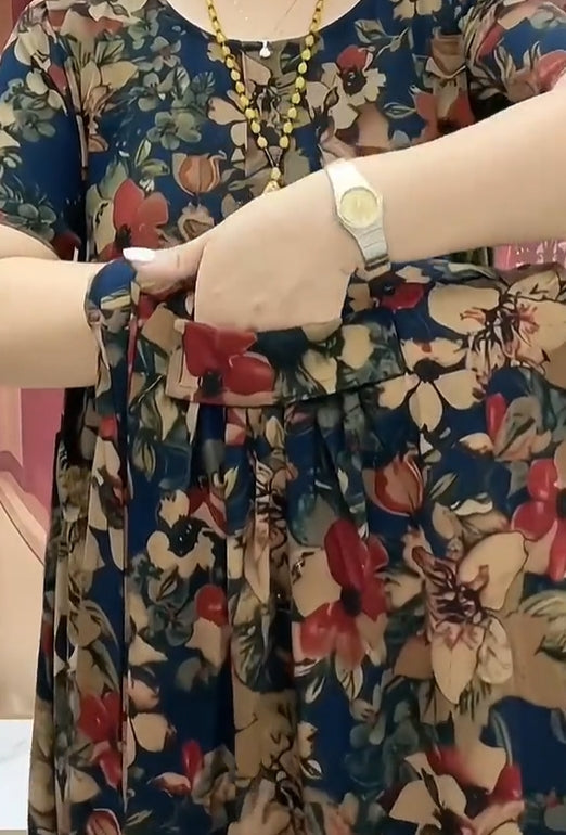 Floral μεταξωτό φόρεμα oversized με τσέπες