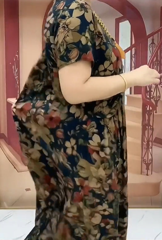 Floral μεταξωτό φόρεμα oversized με τσέπες