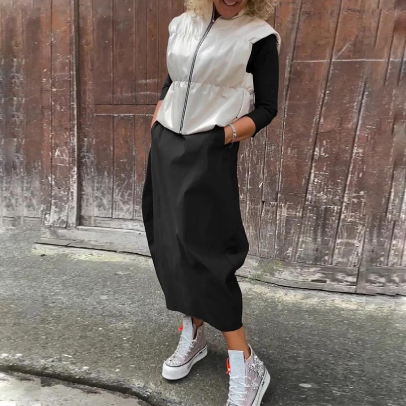 Απλό κομψό γυναικείο φόρεμα με τσέπη