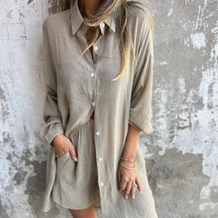🔥Έκπτωση 52%💃Γυναικείο σετ δύο τεμαχίων casual με μακριά μανίκια και σορτς