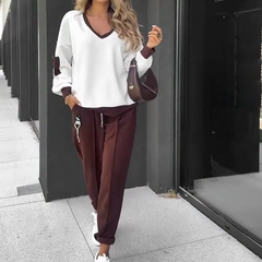 ⏳Ειδική προσφορά περιορισμένης χρονικής διάρκειας⏰Σετ φούτερ με κουκούλα και παντελόνι φόρμας με χρωματιστά μπλοκ