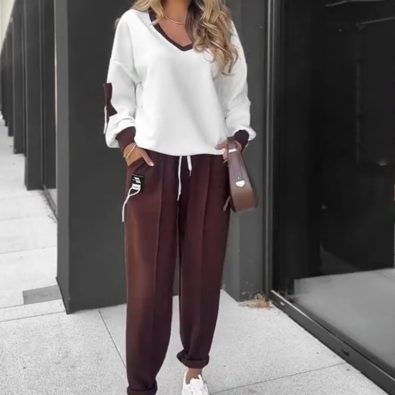 ⏳Ειδική προσφορά περιορισμένης χρονικής διάρκειας⏰Σετ φούτερ με κουκούλα και παντελόνι φόρμας με χρωματιστά μπλοκ