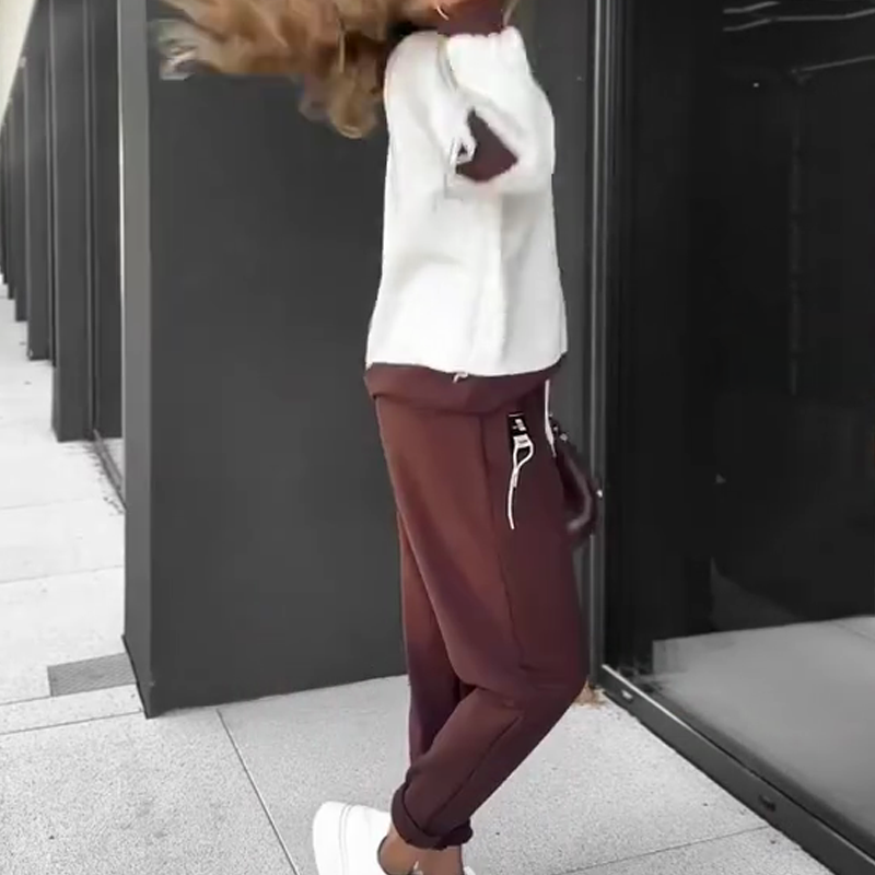 ⏳Ειδική προσφορά περιορισμένης χρονικής διάρκειας⏰Σετ φούτερ με κουκούλα και παντελόνι φόρμας με χρωματιστά μπλοκ