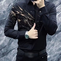 Ανδρικό κομψό πουκάμισο με τύπωμα και στενή εφαρμογή