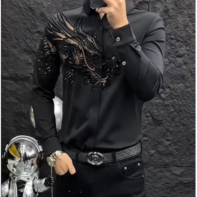 Ανδρικό κομψό πουκάμισο με τύπωμα και στενή εφαρμογή